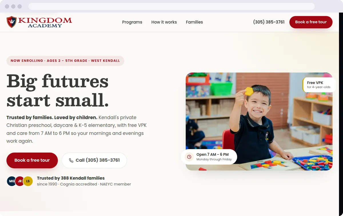 Kingdom Academy website concept: homepage of the recommended design direction